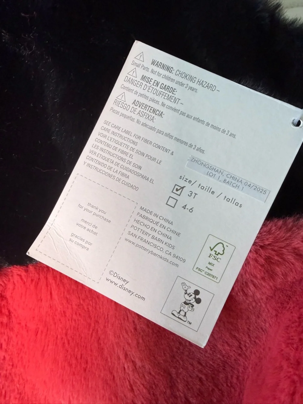 Pottery Barn Kids Halloween Costume Disney Mickey Mouse  3T NEW 1922 - Picture 4 of 5